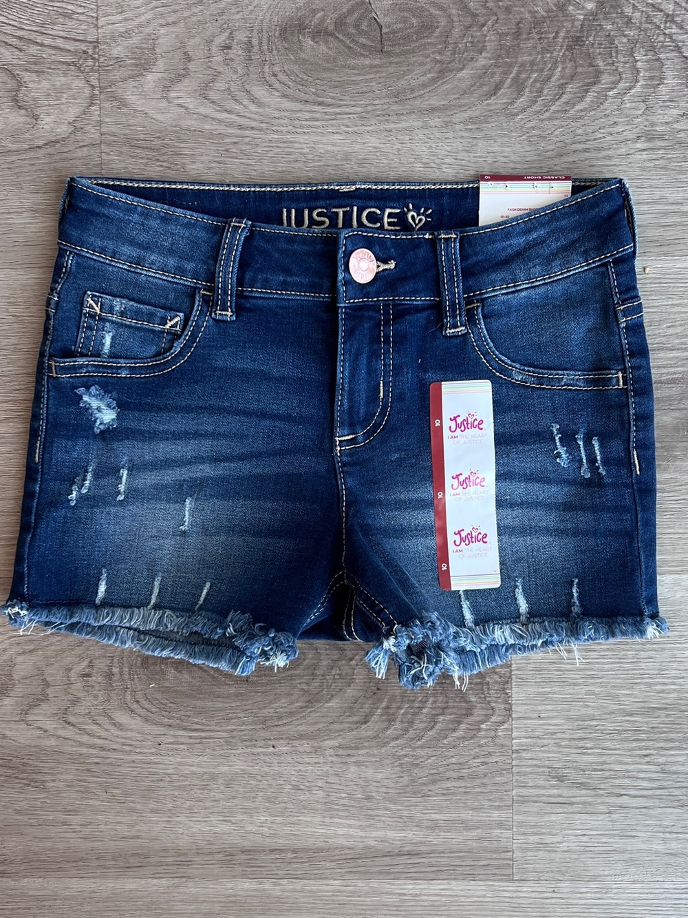 Justice Girls Distressed Classic Denim Jean Shorts Raw Hem Size 10 Soft Stretchy